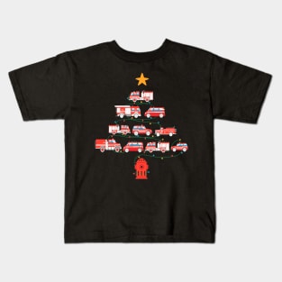 Firefighter Christmas Tree Fire Department Emergency Vehicles Christmas Gift Kids T-Shirt